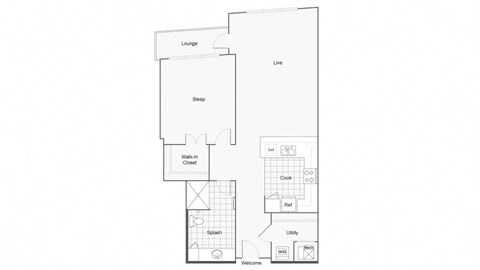1 bedroom 1 bathroom Floor plan E at 1910 on Water, Milwaukee